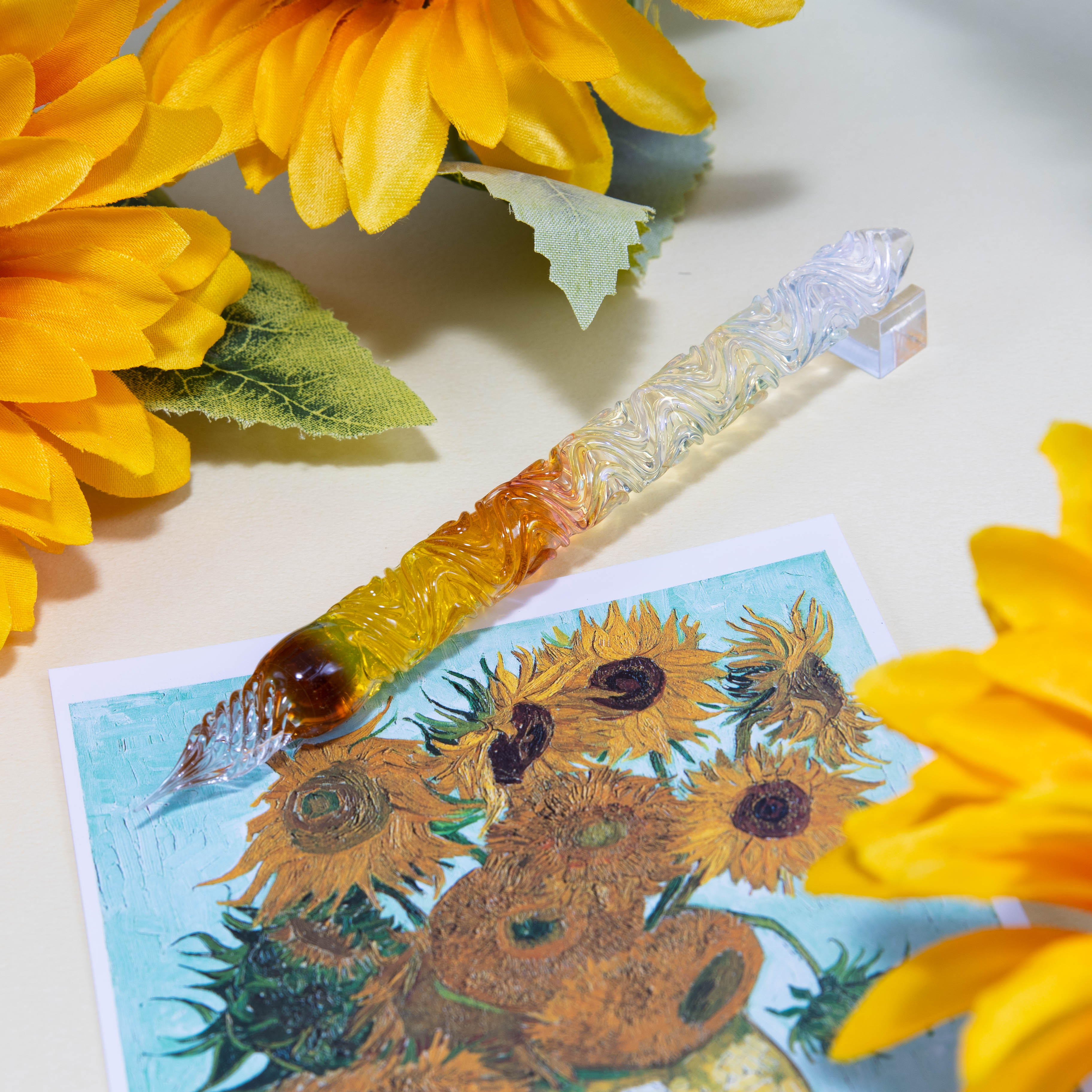 The Sunflowers of Arles Glass Pen. Watercolor version. BUNGUBOX x Synchronicity Glass Art