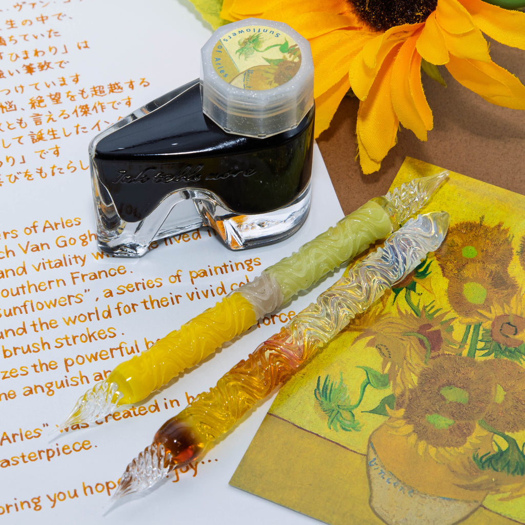 The Sunflowers of Arles Glass Pen. Double sided Oil Paint version. BUNGUBOX x Synchronicity